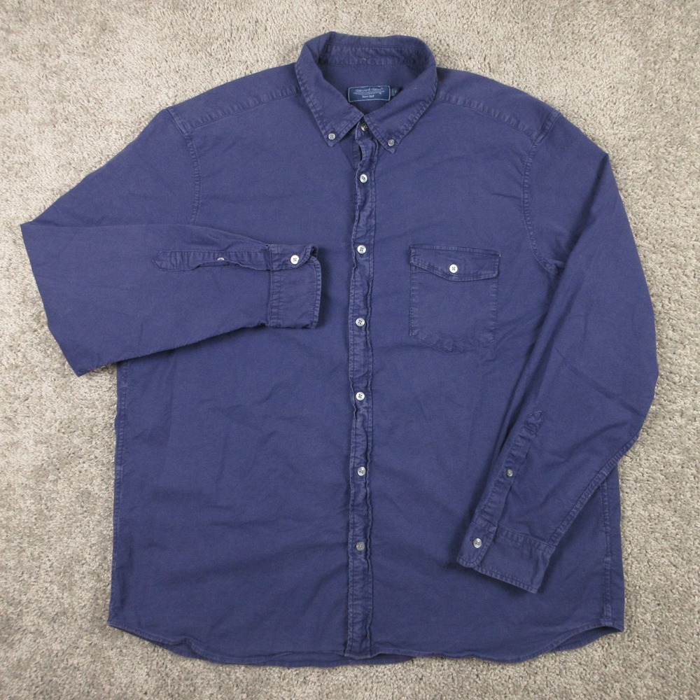 Vineyard Vines Shirt Mens XL Navy Blue Faded Washed Oxford Stretch Button Up